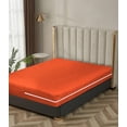 thumbnail image 1 of 100% Egyptian Cotton L Shape Zipper Mattress Cover, 800 TC, 18 Inch Deep Pocket Olympic Queen Size (66x80), Stripe Orange, 1 of 6