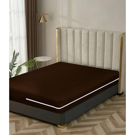 100% Egyptian Cotton L Shape Zipper Mattress Cover, 800 TC, 8 Inch Deep Pocket Twin XL Size (39x80), Stripe Chocolate