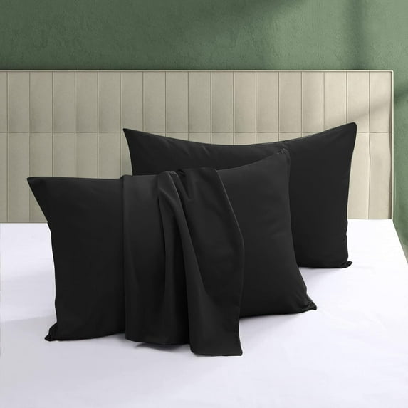 100% Egyptian Cotton Pillow Protectors Set of 2, 600 Thread Count King Size Bed Pillow Cases with Zipper, Sateen Weave Cooling Pillow Cases Quiet and Breathable Easy Care (2PCS, King, Black)