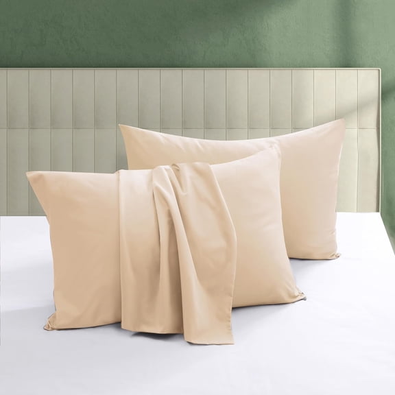 100% Egyptian Cotton Pillow Protectors Set of 2, 600 Thread Count King Size Bed Pillow Cases with Zipper, Sateen Weave Cooling Pillow Cases Quiet and Breathable Easy Care (2PCS, King, Beige)