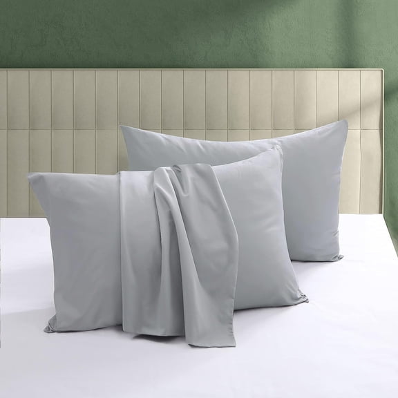 100% Egyptian Cotton Pillow Protectors Set of 2, 600 Thread Count King Size Bed Pillow Cases with Zipper, Sateen Weave Cooling Pillow Cases Quiet and Breathable Easy Care (2PCS, King, Gray)