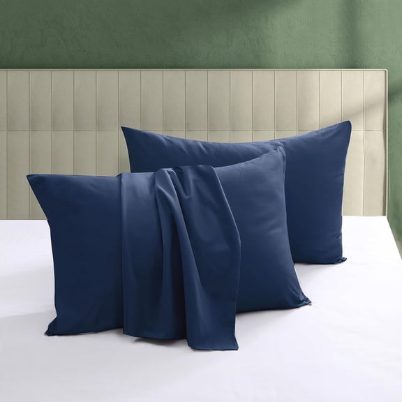 100% Egyptian Cotton Pillow Protectors Set of 2, 600 Thread Count King Size Bed Pillow Cases with Zipper, Sateen Weave Cooling Pillow Cases Quiet and Breathable Easy Care (2PCS, King, Navy Blue)
