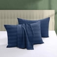 thumbnail image 1 of 100% Egyptian Cotton Pillow Protectors Set of 2, 600 Thread Count Standard Size Bed Pillow Cases with Zipper, Sateen Weave Pillow Cases Quiet Breathable Easy Care (2PCS, Standard, Navy Blue Stripe), 1 of 7