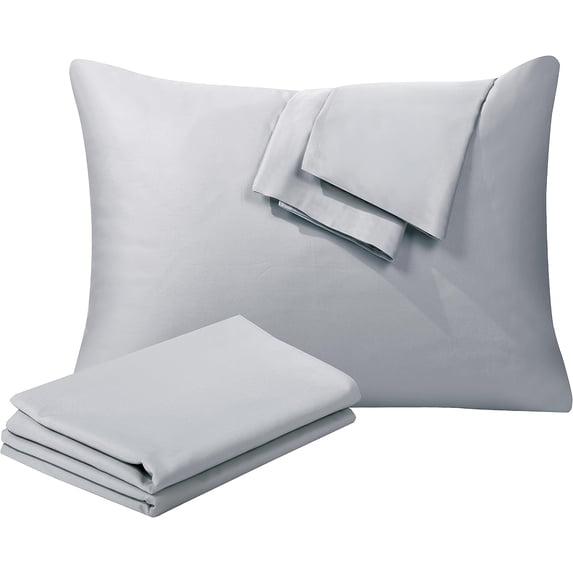 100% Egyptian Cotton Queen Pillow Protectors Set of 2, 400 Thread Count Sateen Weave Cooling Pillowcase, Easy Care Zippered Style Pillow Covers (Gray, Queen)