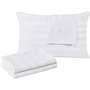 100% Egyptian Cotton Queen Pillow Protectors Set of 4, 400 Thread Count Sateen Weave Cooling Pillowcase, Easy Care Zippered Style Pillow Covers (Striped White, 