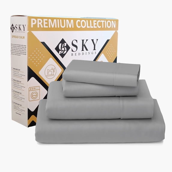 100% Egyptian Cotton RV King Sheets 4 Piece - 400 Thread Count Sateen Weave, RV King Sheets Set 72" X 80" with 15" Deep Pockets, Cooling, Breathable Cotton RV Camper Sheets Set - Light Grey