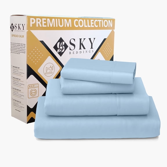 100% Egyptian Cotton RV Short Queen Sheets - 400 Thread Count Sateen Weave, Cooling, Hotel Luxury RV Camper Sheets Set with 15" Deep Pockets, Breathable Cotton Sheets 4 Piece Set - Light Blue