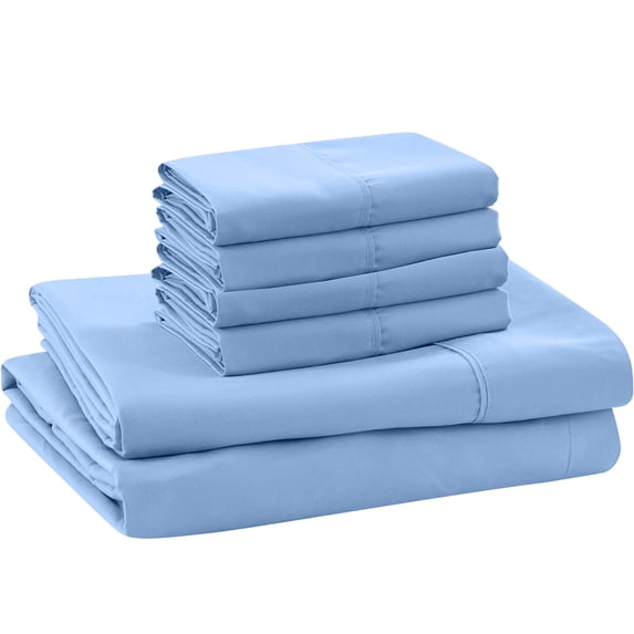 ABORN 600-TC 100% Egyptian Cotton Bedsheet |6-PC - Short Queen, Light Blue| 12" Deep Pocket