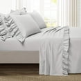 thumbnail image 1 of 100% Egyptian Cotton Ruffle Bed Sheet Set 6 Piece, 600 Thread Count, 16" Deep Pocket, Sateen finish, Border Ruffle Sheet set, Cool and Breathable - Light Gray Solid, Twin XXL Size., 1 of 6