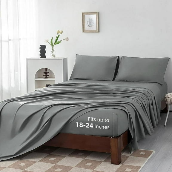 100% Egyptian Cotton Sheets Full/Queen/King/Cal King Size Set; Extra Deep Pocket Full Sheets Set Soft Breathable Cooling 4pcs Bed Sheets with 1 Flat Sheet, 1 Fitted Sheet, 2 Pillowcases (Full, White)