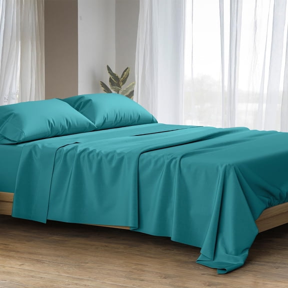 100% Egyptian Cotton Sheets King Size - 1500 Thread Count King Size Sheets Set Egyptian Cotton, 4 PC Luxury Bedsheet (Teal), Soft, Cooling, 17" Deep Pocket Sateen Weave Bedsheet Set
