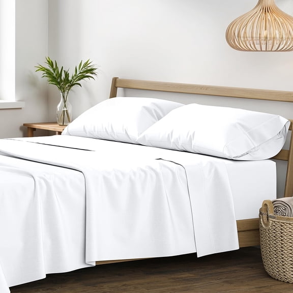 100% Egyptian Cotton Sheets King Size Bed Set - 4 PC 1200 Luxury High Thread Count White Egyptian Cotton King Sheet Set, Silky Soft, Cooling, Sateen Weave, 17" Deep Pocket Bedsheet