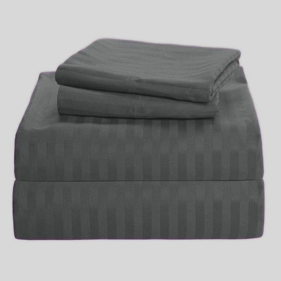 100% Egyptian Cotton Sheets - Luxurious Twin Size Bed Sheets Set with 18" Deep Pockets, 800 Thread Count - 4 Piece Bedding Sheets And Pillowcases, Ultra Soft & Comfortable - Dark Grey Stripe.