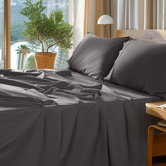 100% Egyptian Cotton Sheets Set - 1000 High Thread Count, Luxury 5-Star Hotel Sateen Bed Sheets, Soft, Breathable Long Staple Sheets, Fit up to 16" - 4 PC (Dark Grey,71" x 79")