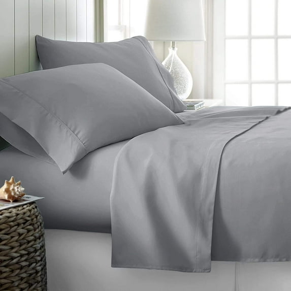 100% Egyptian Cotton Sheets Twin XL Size - 800 Thread Count Silver Solid Bed Sheets, Premium 4 Piece Sateen Weave Sheet Set, Soft Long Staple Cotton, 12 Inch Deep Pocket