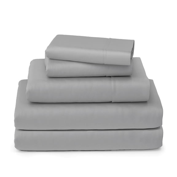100% Egyptian Cotton Split King Sheets - 400 Thread Count Sateen Weave, 5 Piece Split King Sheets for Adjustable Bed with 15" Deep Pockets, Cooling, Breathable Cotton Sheets Split King - Light Grey