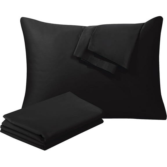 100% Egyptian Cotton Standard Pillow Protectors Set of 2, 400 Thread Count Sateen Weave Cooling Pillowcase, Easy Care Zippered Style Pillow Covers (Black, Standard)
