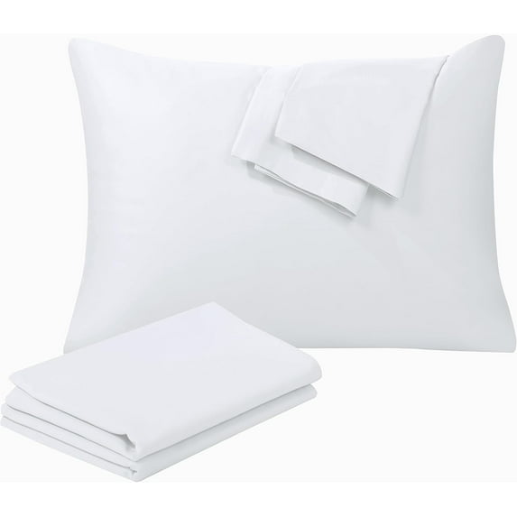 100% Egyptian Cotton Standard Pillow Protectors Set of 4, 400 Thread Count Sateen Weave Cooling Pillowcase, Easy Care Zippered Style Pillow Covers (White, Standard)