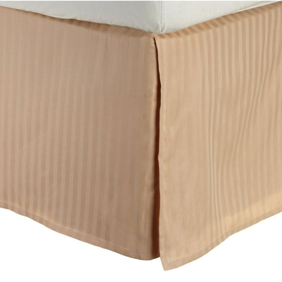 100% Egyptian Cotton Stripes Chic Bed Skirt with Split Corners Beige / Twin