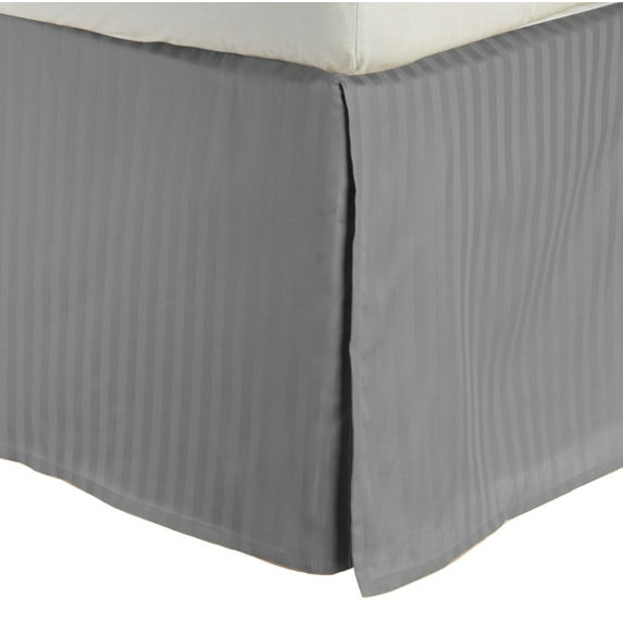 100% Egyptian Cotton Stripes Chic Bed Skirt with Split Corners Grey / Twin