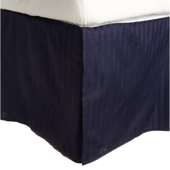 100% Egyptian Cotton Stripes Chic Bed Skirt with Split Corners Navy Blue / Twin