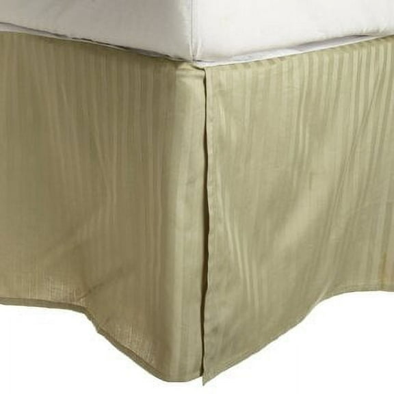100% Egyptian Cotton Stripes Chic Bed Skirt with Split Corners Sage / Twin
