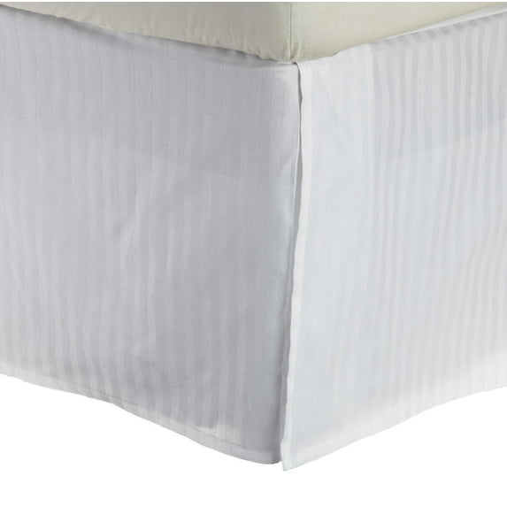 100% Egyptian Cotton Stripes Chic Bed Skirt with Split Corners White / King