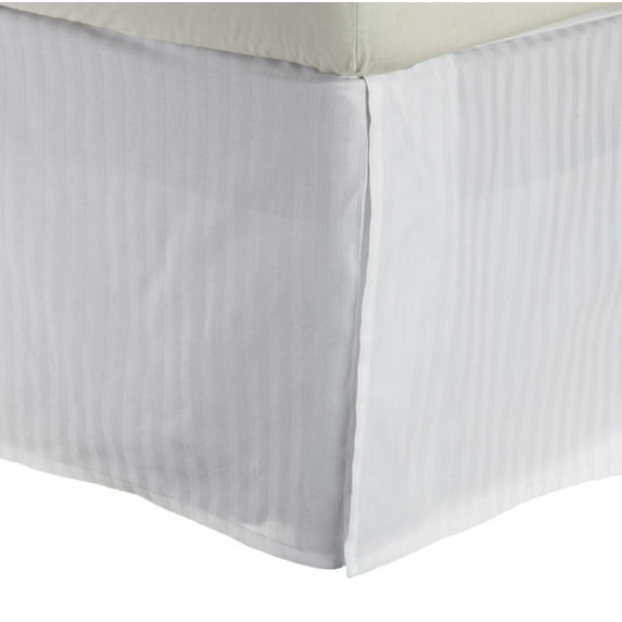 100% Egyptian Cotton Stripes Chic Bed Skirt with Split Corners White / Queen