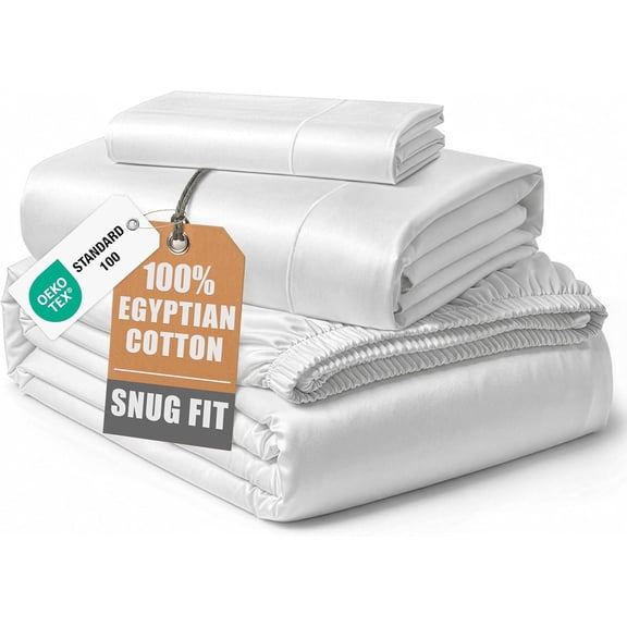 100% Egyptian Cotton Twin Sheet Set with Fully Elasticized Edges and Reinforced Seams White