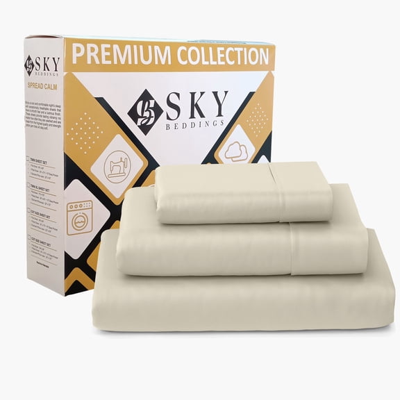 100% Egyptian Cotton Twin Sheets - 400 Thread Count Sateen Weave, Cooling, Hotel Luxury 3 Piece Twin Bed Sheets Set with 15" Deep Pockets - Ivory
