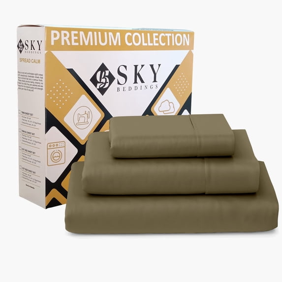 100% Egyptian Cotton Twin Sheets - 400 Thread Count Sateen Weave, Cooling, Hotel Luxury 3 Piece Twin Bed Sheets Set with 15" Deep Pockets - Taupe