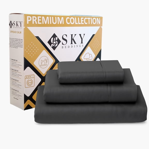 100% Egyptian Cotton Twin XL Sheets Sets 3-Piece - 400 Thread Count Sateen Weave, Cooling, Hotel Luxury Deep Pockets Bed Sheet Set, Extra Long Twin Sheets for Dorm - Dark Grey