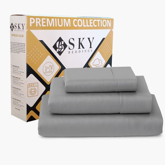 100% Egyptian Cotton Twin XL Sheets Sets 3-Piece - 400 Thread Count Sateen Weave, Cooling, Hotel Luxury Deep Pockets Bed Sheet Set, Extra Long Twin Sheets for Dorm - Light Grey