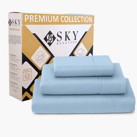 100% Egyptian Cotton Twin XL Sheets Sets 3-Piece - 400 Thread Count Sateen Weave, Cooling, Hotel Luxury Deep Pockets Bed Sheet Set, Extra Long Twin Sheets for Dorm - Light Blue