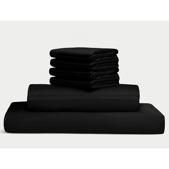 100% Egyptian Long Staple Cotton Bedsheet Set, 1000 Thread Count, 6-PC Sheets Set, Black Color, Twin Size, 19 Inch Deep Pocket of Fitted Sheet, Soft Sateen Weave Breathable