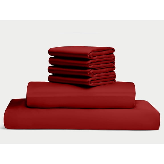 100% Egyptian Long Staple Cotton Bedsheet Set, 1000 Thread Count, 6-PC Sheets Set, Burgundy Color, Three Quarter Size, 12 Inch Deep Pocket of Fitted Sheet, Soft Sateen Weave Breathable