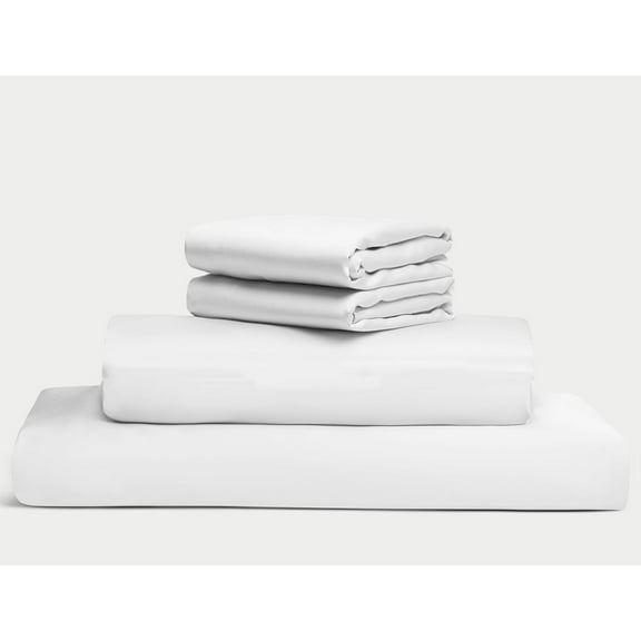 100% Egyptian Long Staple Cotton Bedsheet Set, 600 Thread Count, 4-PC Sheets Set, Percale White, Full Size, 10 Inch Deep Pocket of Fitted Sheet, Soft Crisp Percale Weave Breathable