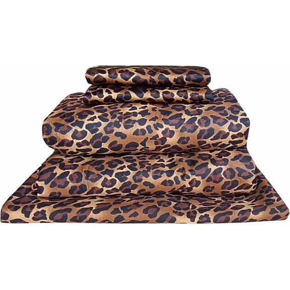 100% Egyptian Long Staple Cotton Bedsheet Set, 700 Thread Count, 4-PC Sheets Set, Leopard Print Color, Three Quarter Size, 15 Inch Deep Pocket of Fitted Sheet, Soft Sateen Weave Breathable