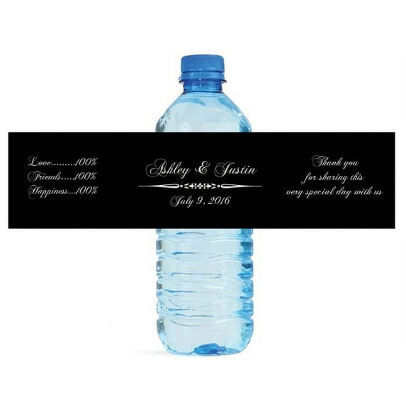 100 Elegant Black Wedding Water Bottle Labels Engagement Party Special Occasion
