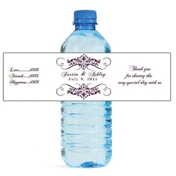 100 Elegant White Wedding Anniversary Engagement Party Water Bottle Labels 8"x2"