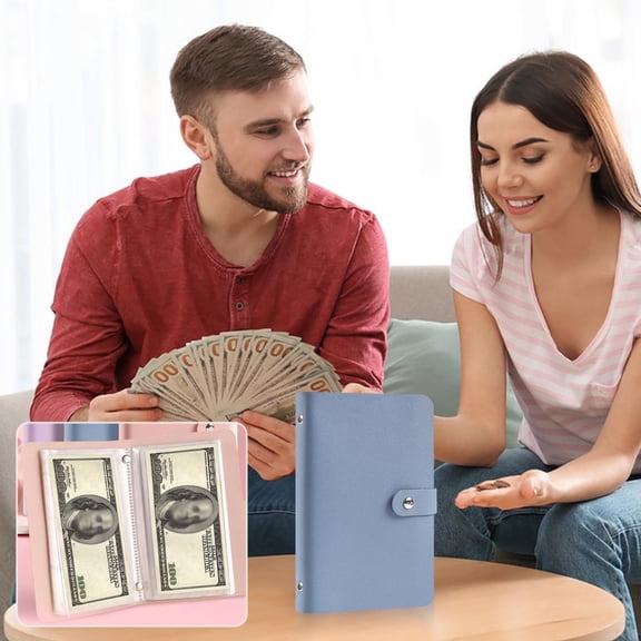 100 Envelope Binder, Xinsrenus Easy Savings Binder Budget Organizer, A5 Cash Envelope System Wallet Money Saving Book Financial Assistant, Blue