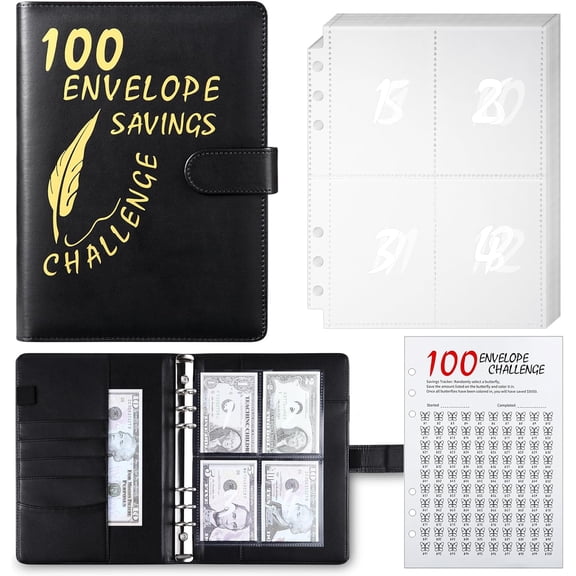 100 Envelope Challenge Binder, 25 Sheets Silkscreen Numbers to 100, Not Stickers, Reusable Tracker, Easy and Fun 100 Envelopes Money Saving Challenge Save $5050, Budget Planner & Saving Money