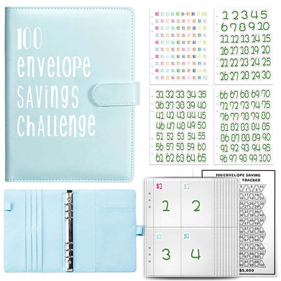 100 Envelope Challenge Binder Money Saving Binder, Easy and Fun Way to Save $5,050, Cash Stuffing Binder Budget Planner Savings Challenge Book (Blue)