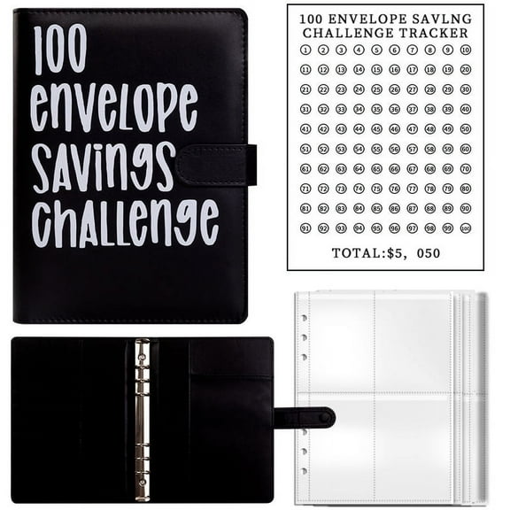 100 Envelope Challenge Binder, Savings Challenges Sheets,Easy and Fun Way to Save $5,050, Budget Binder with Cash Envelopes, Savings Challenges Binder, Budget Planner Book for Budgeting