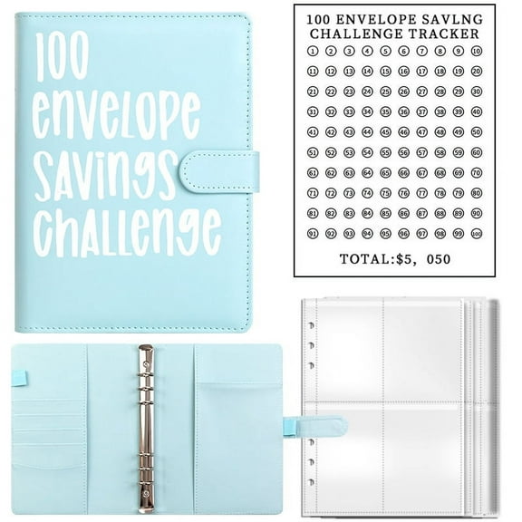 100 Envelope Challenge Binder, Savings Challenges Sheets,Easy and Fun Way to Save $5,050, Budget Binder with Cash Envelopes, Savings Challenges Binder, Budget Planner Book for Budgeting