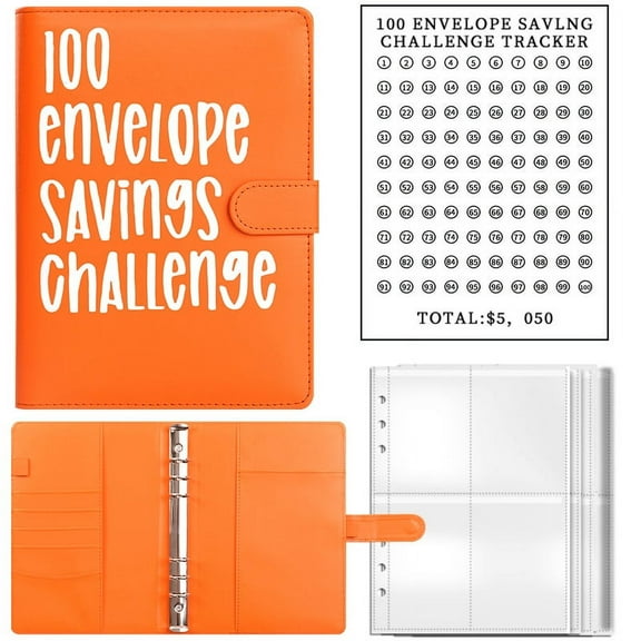 100 Envelope Challenge Binder, Savings Challenges Sheets,Easy and Fun Way to Save $5,050, Budget Binder with Cash Envelopes, Savings Challenges Binder, Budget Planner Book for Budgeting