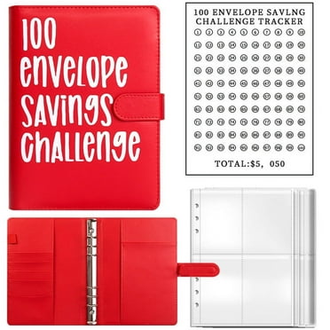 100 Envelope Challenge Binder, Savings Challenges Sheets，Easy and Fun Way to Save $5,050, Budget Binder with Cash Envelopes, Savings Challenges Binder, Budget Planner Book for Budgeting