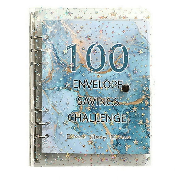 100 Envelope Challenge Binder Savings Binder for Save 5050 with Cash Envelopes for Budget Planning Blue