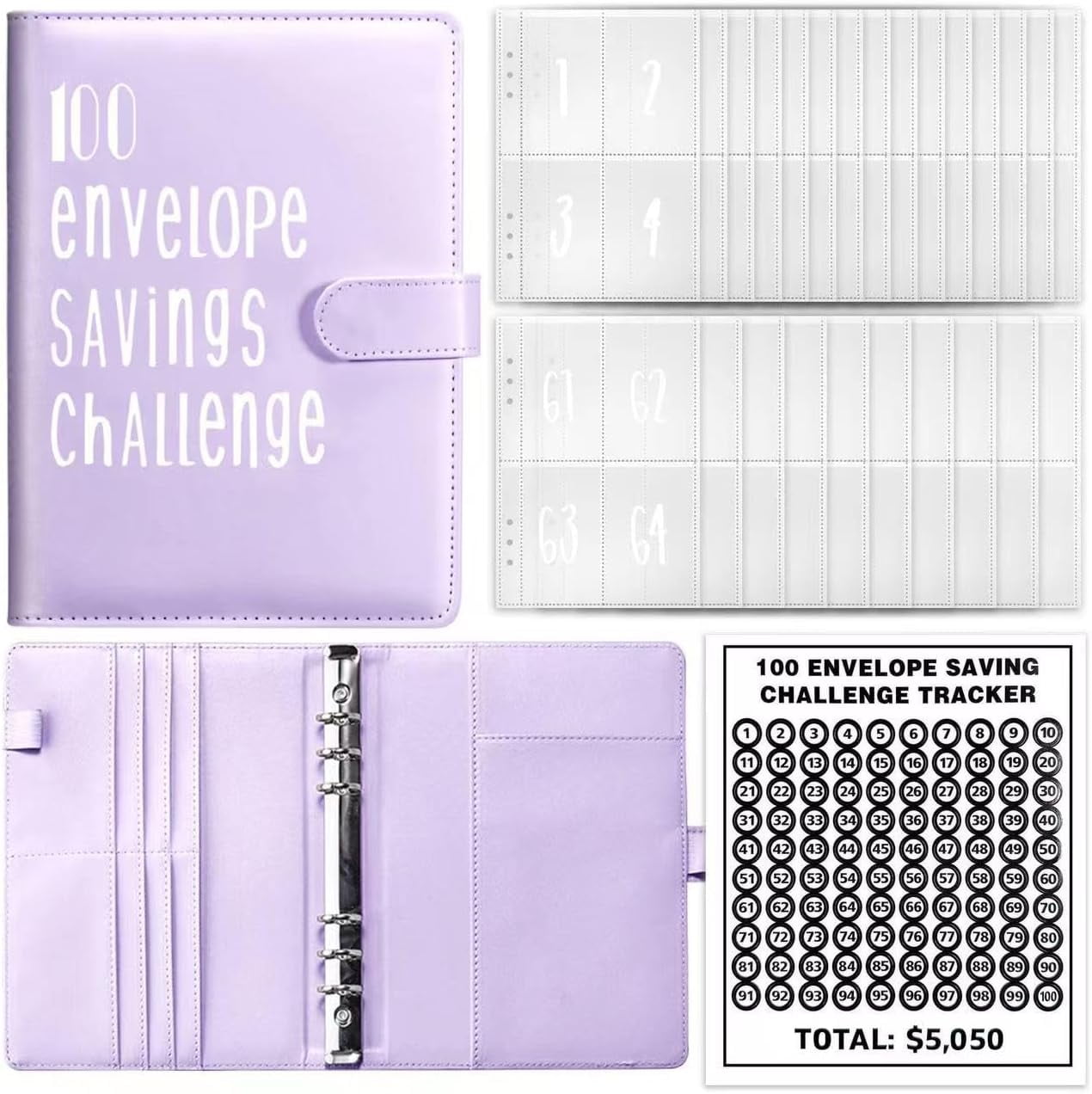 Kick Envelope 100 Envelope Money Saving Challenge Saves You $5,050, Savings Binder ...