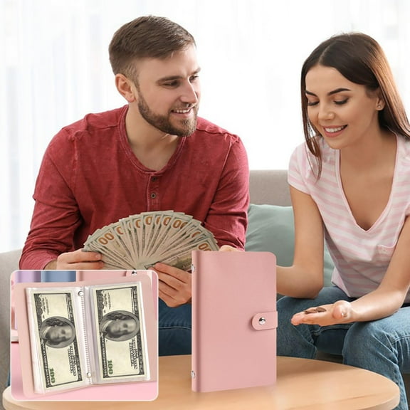 100 Envelope Savings Binder Budget Organizer with Cash Envelopes A5 Size (6.8"x4.3") PVC Leather Cover Money Saving Book Includes 50 Double-Sided Pages